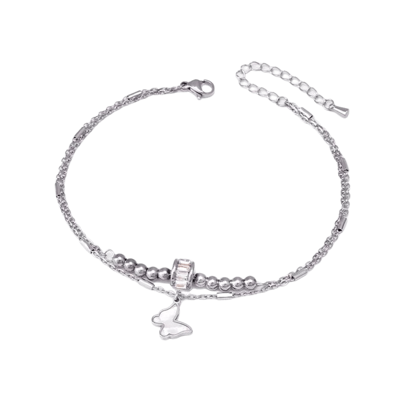 Butterfly and Heart Charm Anklet